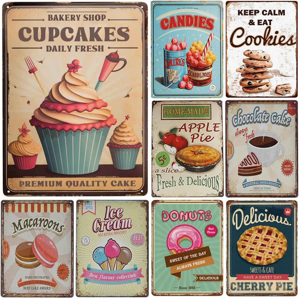 Candies Cookies Metal Tin Signs Wall Decoration Plaque Vintage Art Poster Iron Painting for Man Cave Home Cafe Garden Club Bar