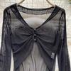 Summer Spicy Sheer Mesh Long Sleeve Cropped Top - Petite Women's Unique Design