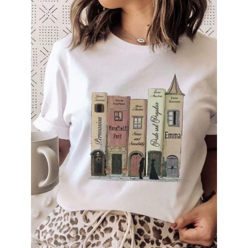 3D Book Printed Short Sleeve T-shirt 3D Book Print Round Neck Short Sleeve T-shirt
