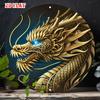 Insegna in metallo Drago Dorato Re Piatto, Bestia Mitica Orientale Cinese, Arte da Parete con Occhio Luminoso, Decorazione Antica, Targa in Latta Retro per Casa