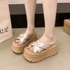 Fashion 8CM Women Summer Leather Chunky Slippers High Platform Flip Flops Wedge Heels Slides Sweet Girl Sandals Open Toe Beach Slippers