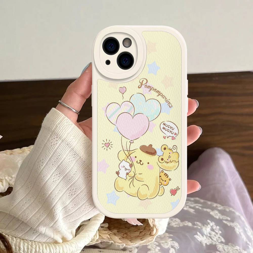 Cartoon P-Pompompurins Cute Leather Phone Case For IPhone 16 15 14 13 12 11 Pro Max Plus Shockproof Cover