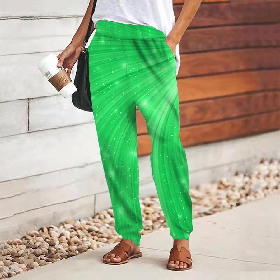 Women Abstract Printing Pants Lace Up Elastic Waist Loose  Trousers Casual Long Pants Trousers with Pockets