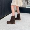 Leather side zipper platform Martin boots autumn and winter new retro thick heel western cowboy boots brown women's short boots