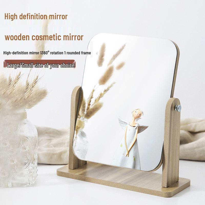 Portable Wooden Desktop Makeup Mirror – High-Definition, Rotating Vanity Mirror for Dorms and Students