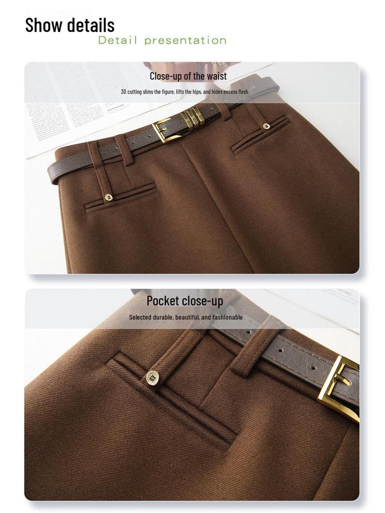 2024 Women's High Waist Angora Red Wool Midi Skirt - Autumn Winter Bodycon Style with Slit