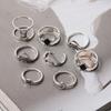 Vintage Bohemian Ancient Silver Moon Drip Oil Rhombus Cross Double Layer Ring Totem 8-Piece Ring Set