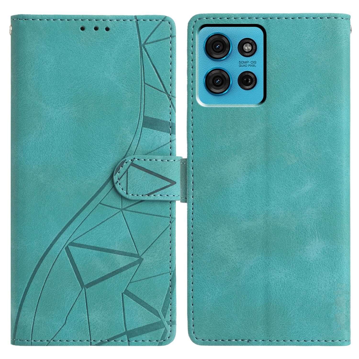 

For Motorola Moto G75 5G Case Wallet Stand Imprinted Triangle Pattern Leather Phone Flip Cover Green