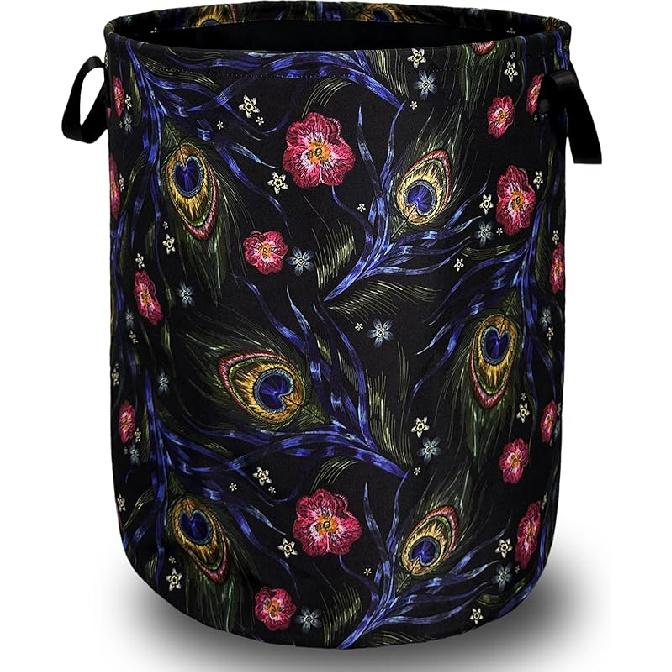 Корзина для белья Boho Flowers Складная с ручками Универсальная сумка-тоут Ткань Оксфорд Красочная корзина для белья 18,9  x 16,5  Ведро для хранения одежды Игрушка Beautiful Peacock Feather