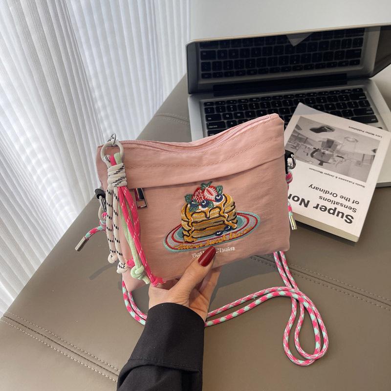 Niche mini handbag new embroidered nylon shopping bag women's shoulder bag lightweight cartoon bag