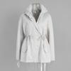 Women's Stand Collar Mid Length Trench Coat Drawstring Waist Solid Color 100 Cotton Windbreaker Jacket