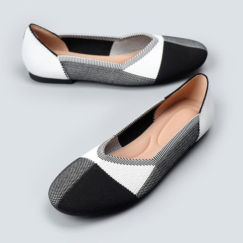 Mode 2024 Damen Rundzehen Einzelne Schuhe Weben Flach Atmungsaktiv Frühling Herbst Bequem Weiche Sohle Frühling Sommer Strickschuhe