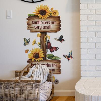 Inspirational Wooden Sign Butterfly Sunflower Bedroom, Living Room Entrance Hall Home Background Beautification Wall Stickers