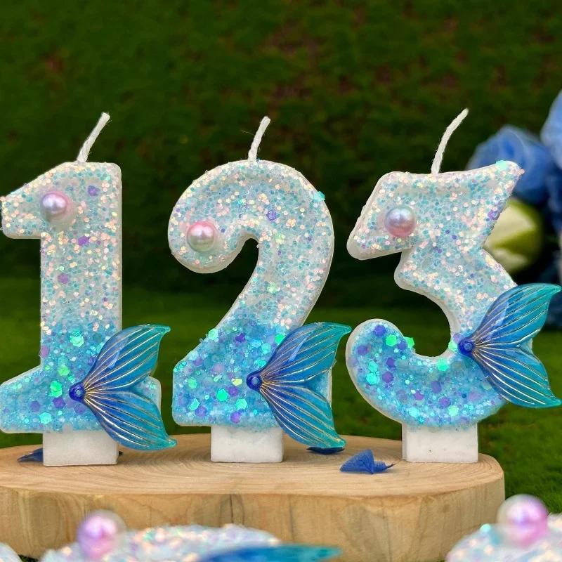 Birthday Cake Number Candles Party Decoration Candle 0 1 2 3 4 5 6 7 8 9 Blue Candles Fish Tail Wedding Boys Girls Gifts Decor