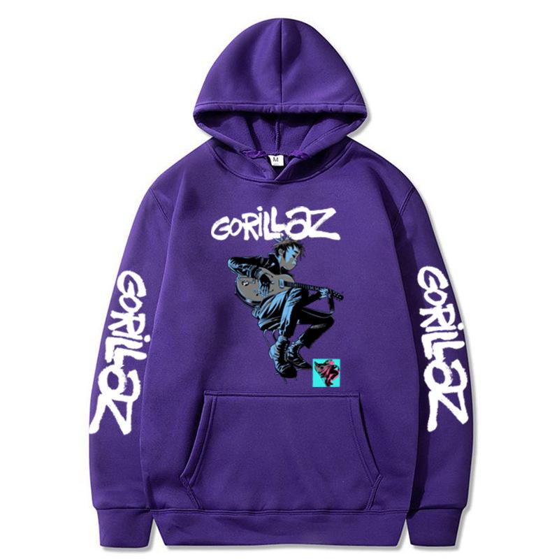 2023 Autumn-Winter GORILLAZ Cartoon Pullover Hoodie - Plus Size Trendy Hooded Sweatshirt