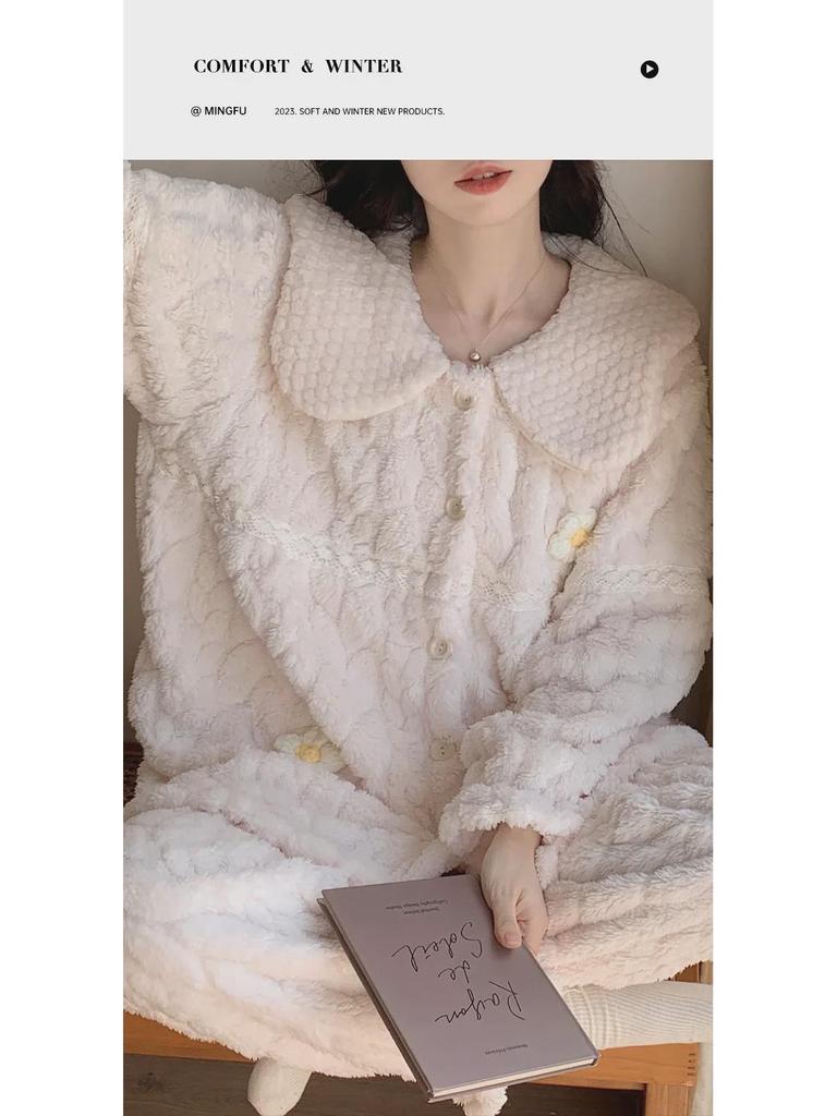 Women's Coral Fleece Pajamas - Thick Velvet Princess Style for Autumn & Winter