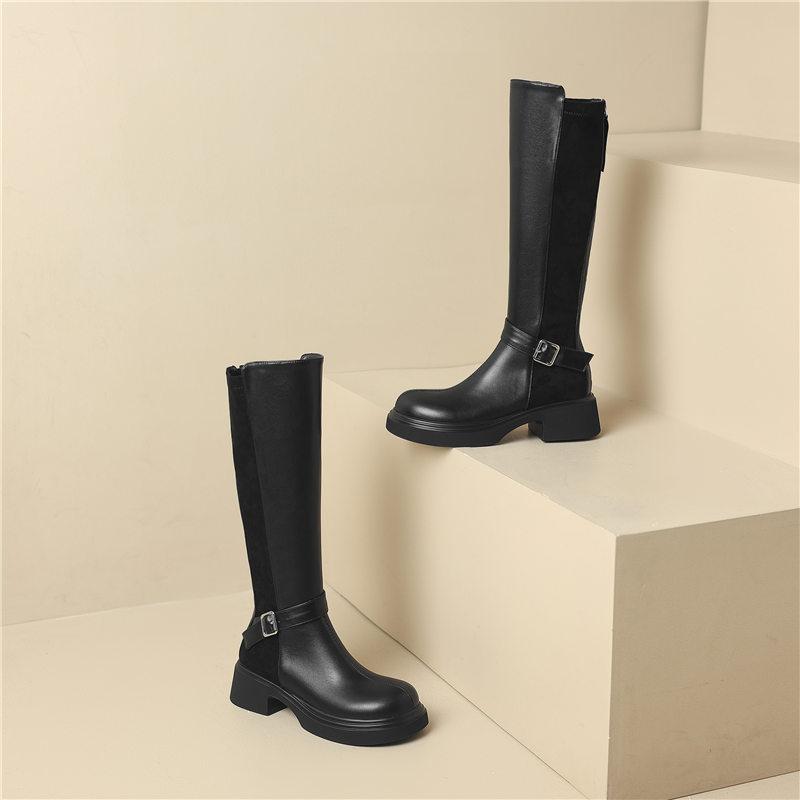 Women's high-heeled boots autumn and winter new thick-heeled large-size casual knee boots