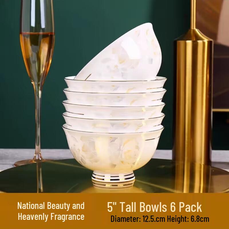 Premium Gold-Rimmed Ceramic Pedestal Bowls (Set of 6)