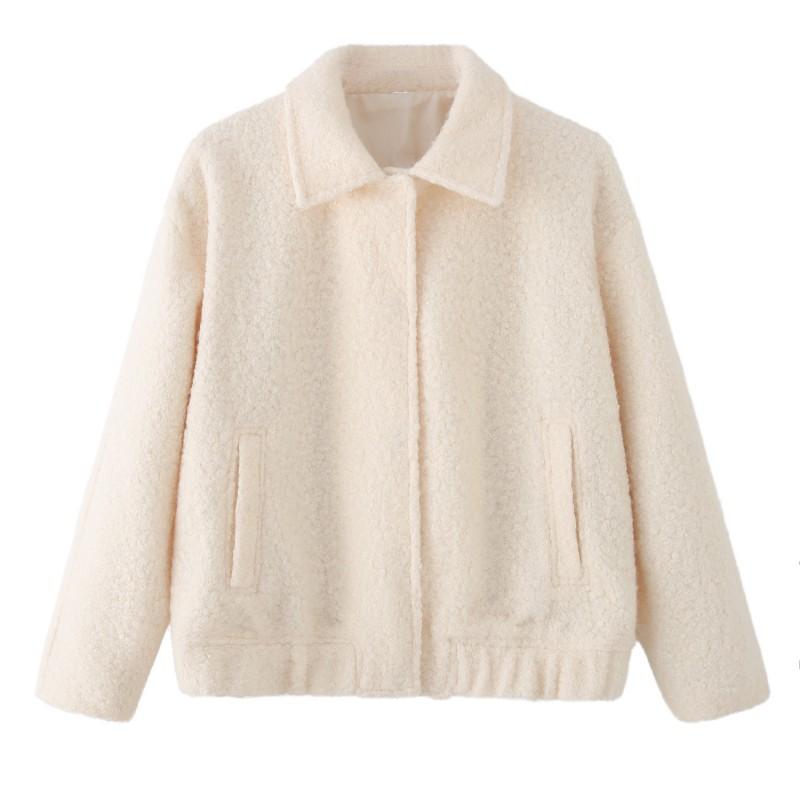 Womens Fleece Jacket Solid Color Lapel Long Sleeve Casual Cotton Coat Fall 2025