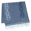 HERMES Logo Embroidery Crazy Chain Cashmere Fringe Scarf blueUsed