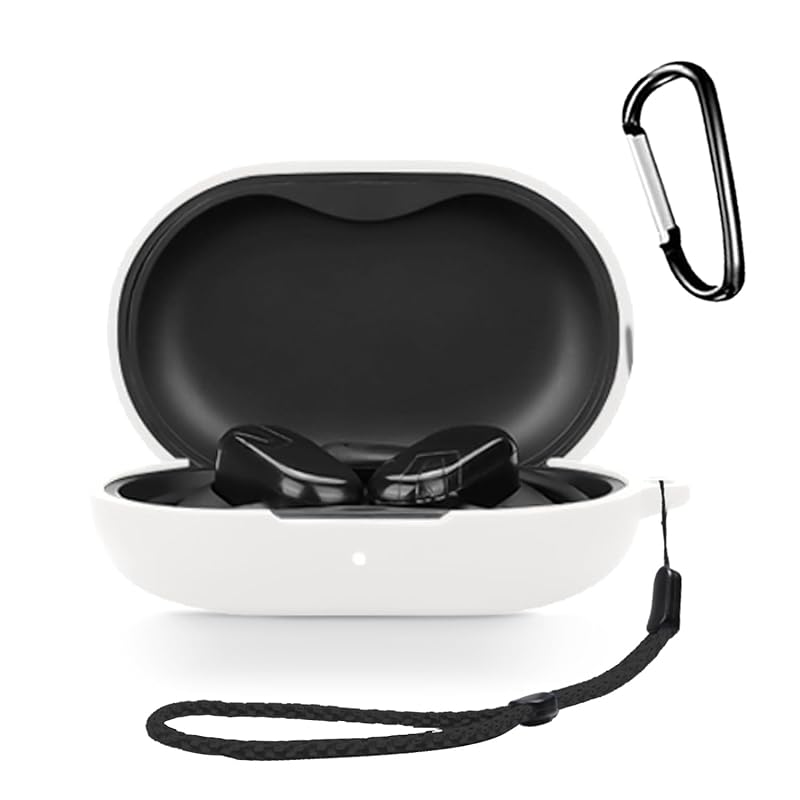 

For SOUNDPEATS Breezy earphones for case Silicone protective case [HUKWIMO] with carabiner + strap visible led light Wireless charging compatible Full