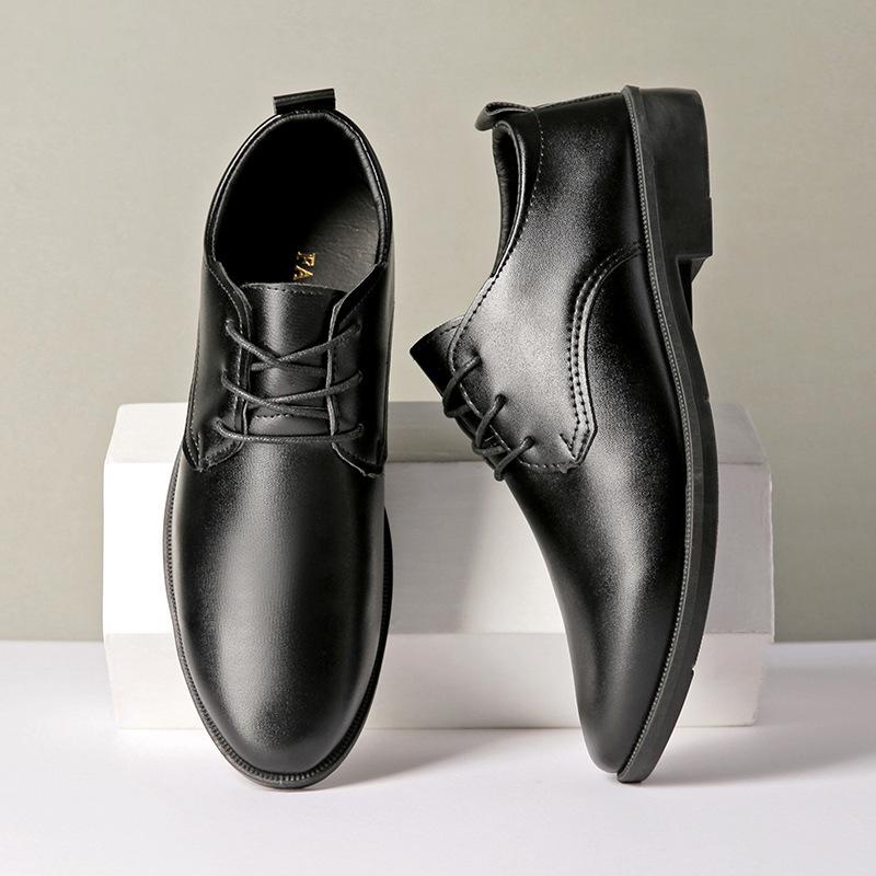 Business Leather Shoes Men's Black Casual Work Shoes Simple Fashion Best Man Wedding Shoes Versatile Lace-up Soft Sole Non-slip Men's Shoes