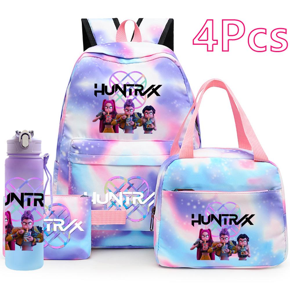 4Pcs/set K-Pop Printed Backpack Handbag Pencil Case with 750Ml Water Bottler for Teenager Boy Girl Schoolbag Large Capacity Waterproof Bookbag Mochila