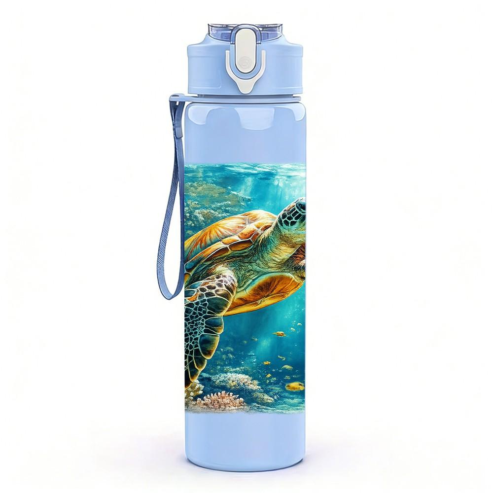 1 PZ Tartaruga Marina Corallo Scena Oceanica Stampa 750ml Colore Plastica Borraccia Sportiva Anti-perdita Tappo con Cannuccia a Flip Adatta per Sport Ufficio Uso Domestico