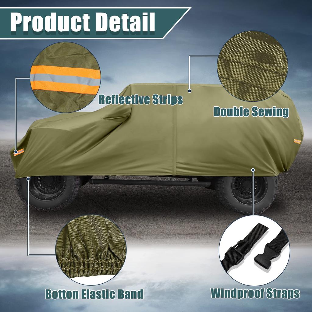 X AUTOHAUX SUV Car Cover for Jeep Wrangler Outdoor Waterproof and Snow 210D Oxford Dark Green JK/JL 2-Door (2007-2021) - Sun, Rain, Dust, Wind,