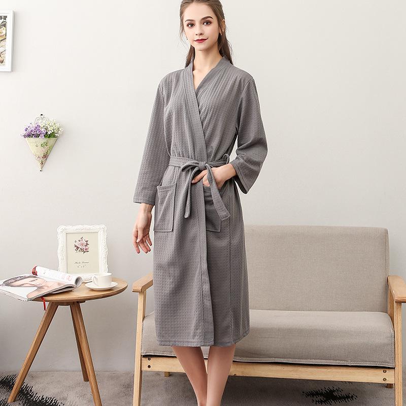 Spring-Summer Waffle Bathrobe: Unisex, Lightweight, 3/4 Sleeves, Korean Style, Absorbent