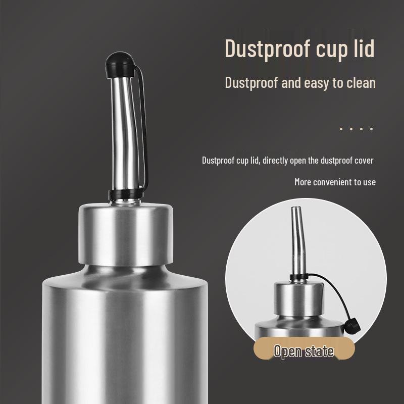 Cylindrical Stainless Steel Seasoning Bottles: Transparent Oil, Soy Sauce, and Vinegar Containers for the Kitchen.