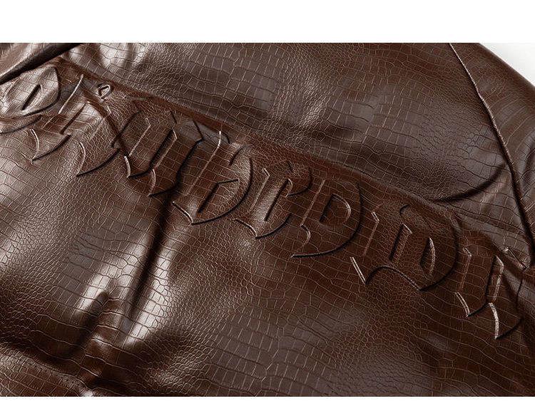 2025 Men's American Style Crocodile Pattern PU Leather Winter Jacket - Thick, Loose, Plus Size Cotton Coat