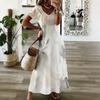 Women Plus Size V Neck Short Sleeve Abstract Printed Long Maxi Dress