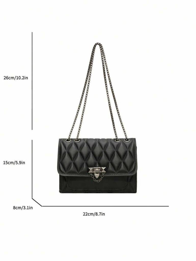 1 Simple and Stylish Diamond Grid Crossbody Bag, Metal Chain Shoulder Bag for Women Daily Leisure Purses and Handbags