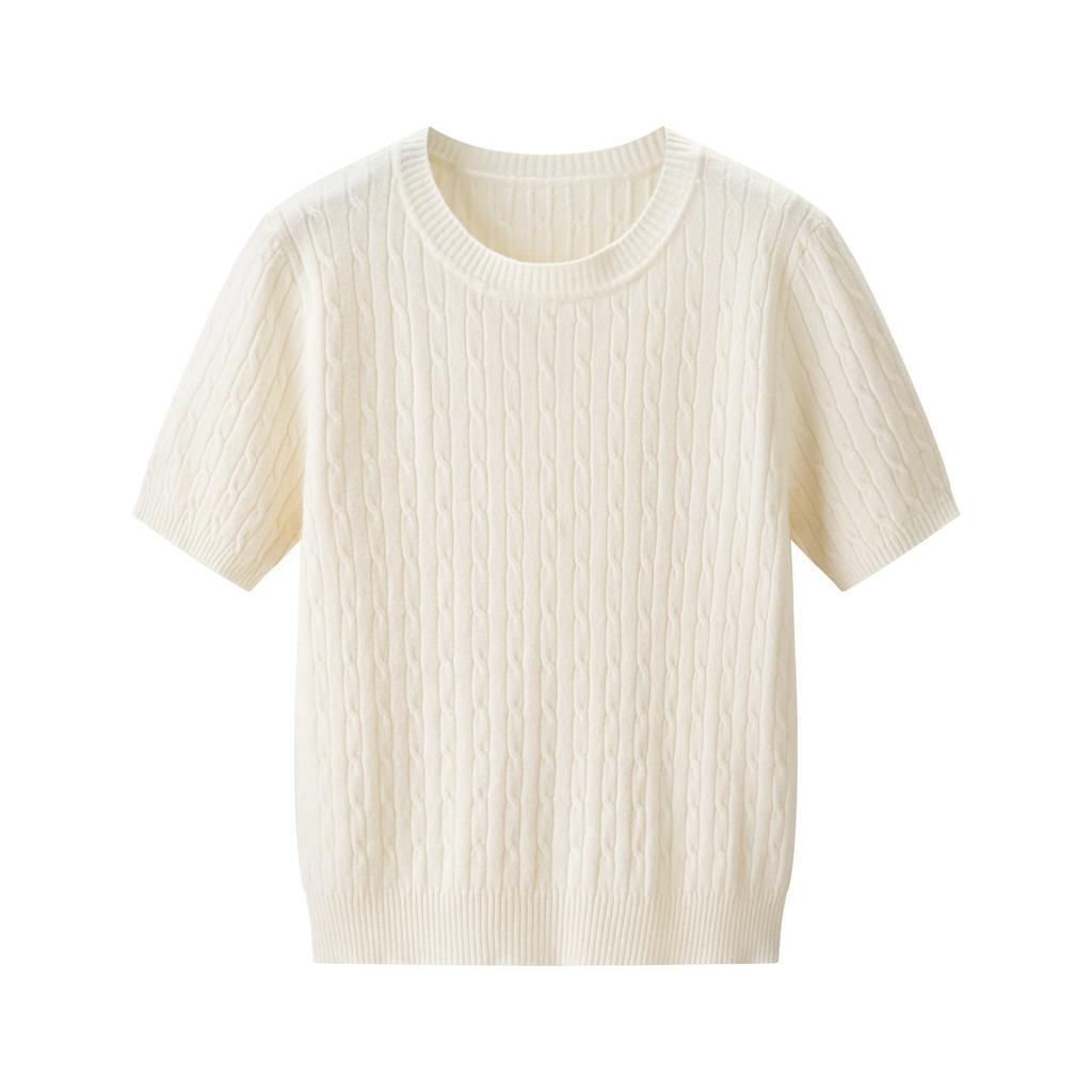 New Fashion Versatile Twist Crew Neck Knitted Short Sleeve T-Shirt Commuter Casual Pullover