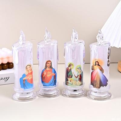 1/4Pcs LED Prayer Flameless Candle Holy Family Jesus Joseph Virgin Mary Battery Operated Devotional Prayer Candle Religious Decoration Christian Gift