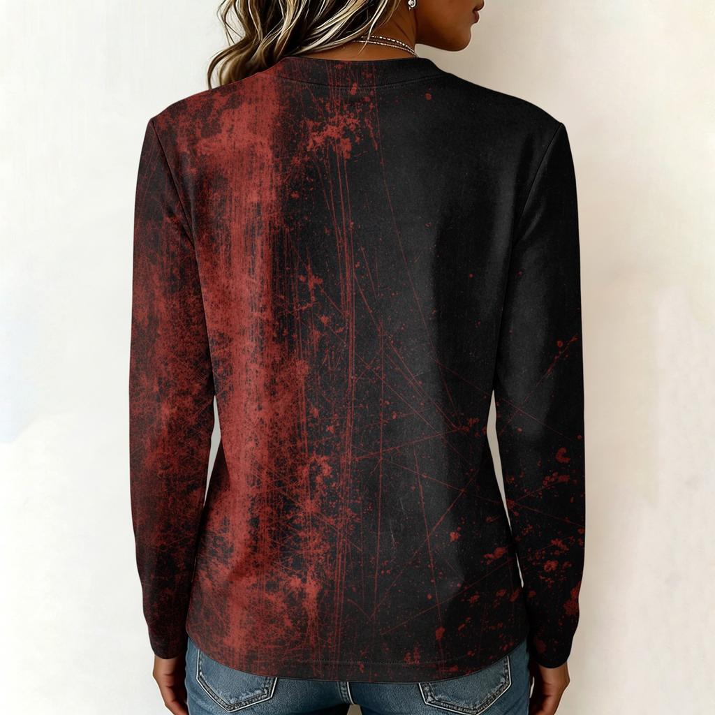 Women's Halloween Print Long Sleeve Top Casual Round Neck T-Shirt for Fall Party Wear