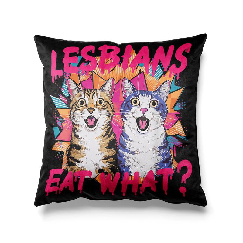 Aertemisi 18'' x 18'' Lesbians Eat What Funny Cat LGBTQ+ Square Throw Pillow Cushion Covers Cases Pillowcases 45cm x 45cm