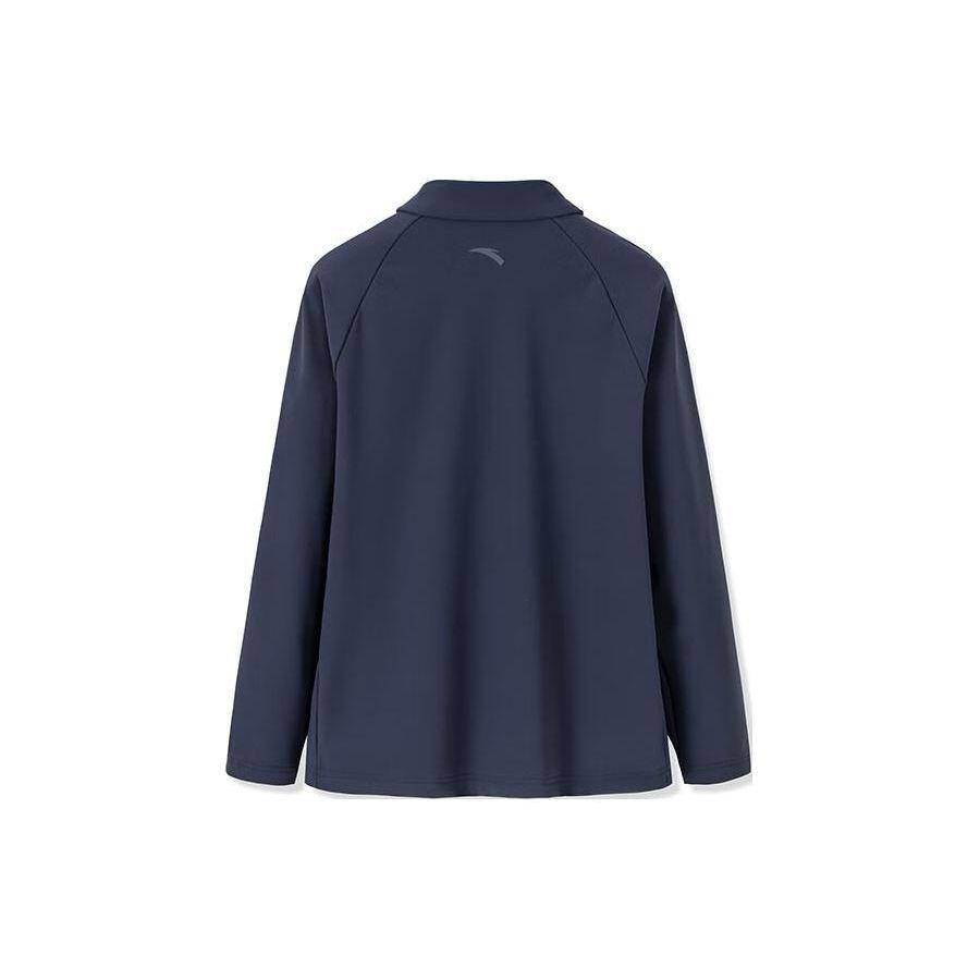Anta Solid Color Zipper Stand Collar Fleece Warm Sports Jacket Men Jacket Midnight-Blue 152247729-1