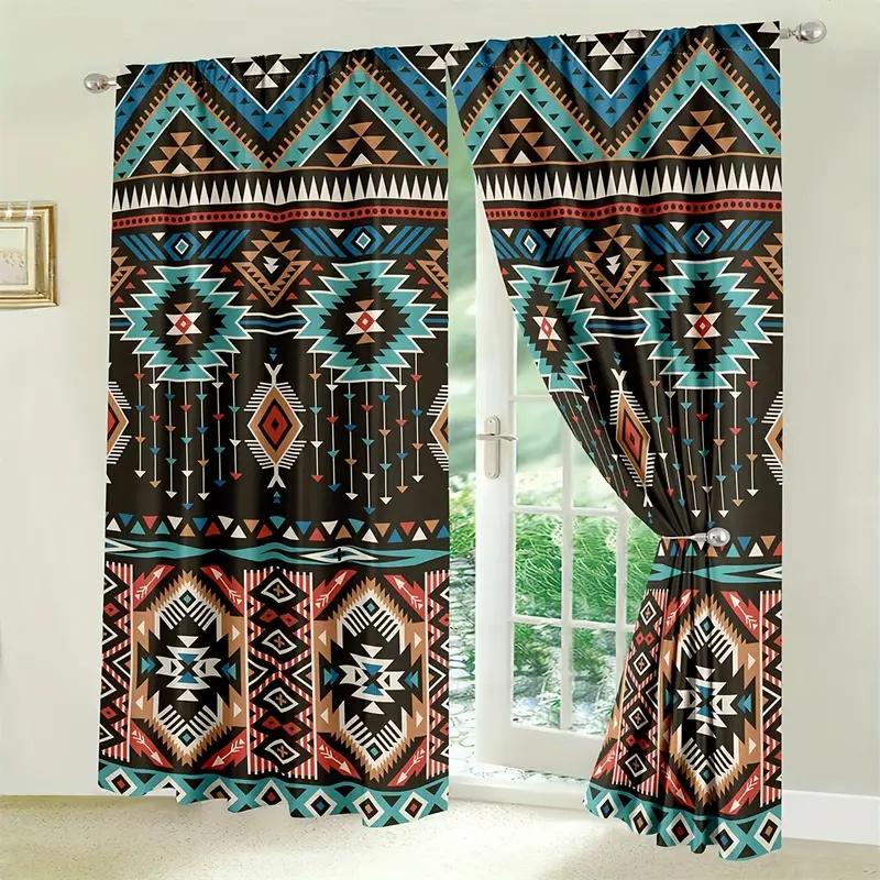 2pcs Mandala Boho Blackout Curtains Bohemian Flowers Stripes Rod Pocket Window Drapes For Bedroom Living Room Ethnic Vintage Pat
