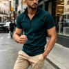Men’s Casual Short Sleeve Zip Up Ribbed Top Lightweight Stand Collar Pullover Comfortable Relaxed Fit Shirt for Daily Wear