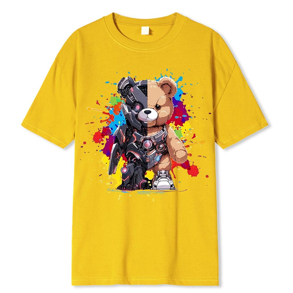Mech Warrior Bear Printing Women T-Shirt Creativity Casual Tee Shirts Street Hip Hop Short Sleeve Basic All-Match Tide Tshirts