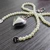 Handmade Bowknot Ribbon Keychain with Silver Heart Imitation Pearls Keyring Fashionable Accessory for Fashion Lovers