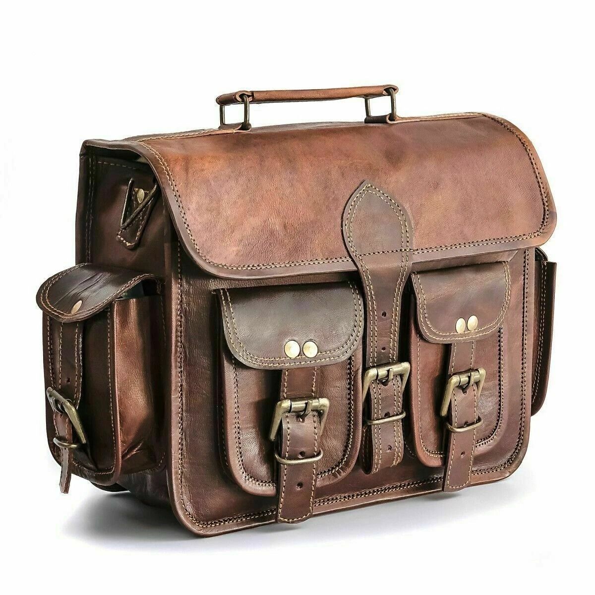 

New 1 Sides Pouch Brown Leather Motorcycle Side Pouch Saddlebags Bag Panniers 15 x 11 x 4 in