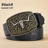 Men's Bull Head Western Leather Belt with Large Buckle