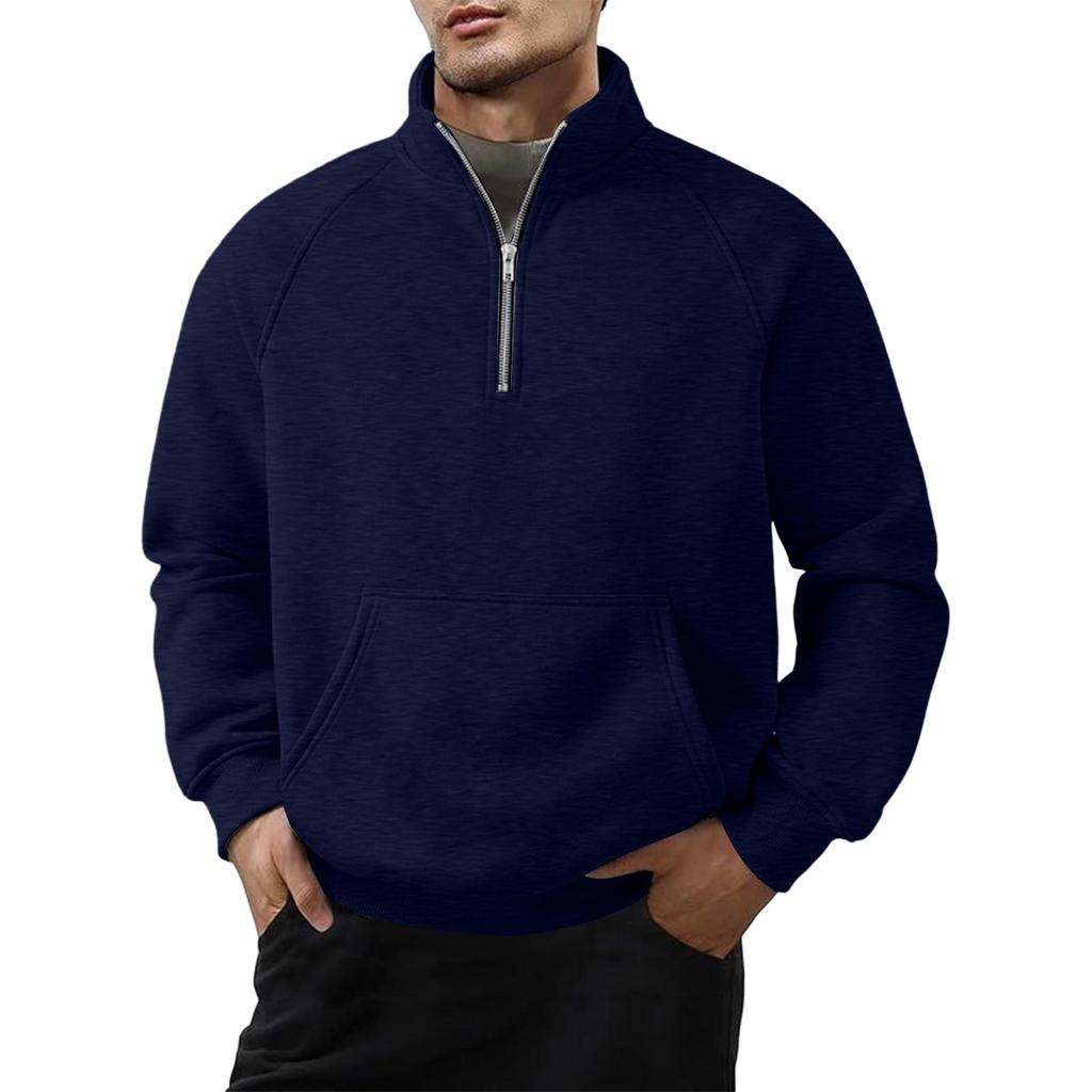 Men's Quarter-Zip Stand Collar Sweatshirt with Pocket, Casual Long Sleeve Pullover for Fall
