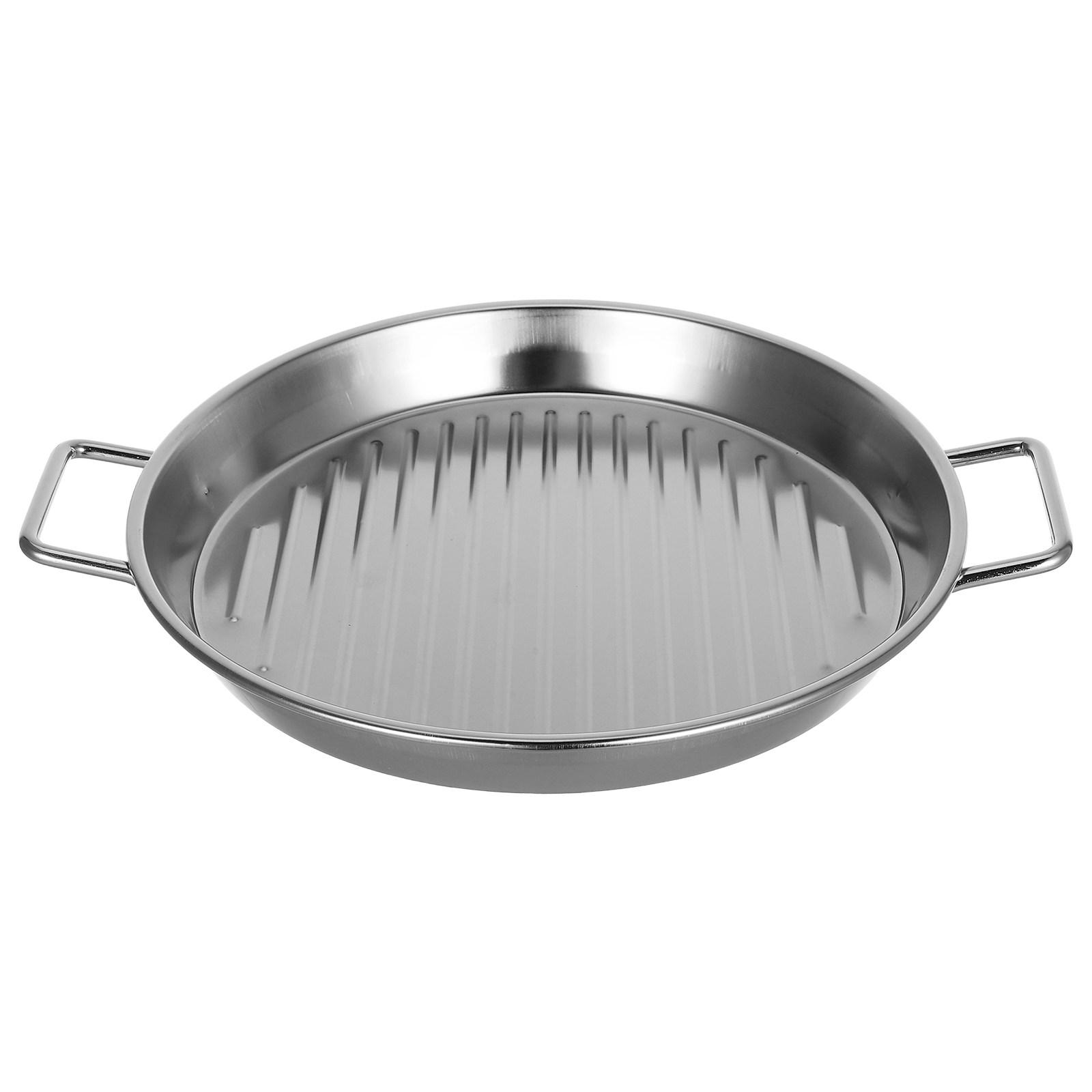 20Cm Stainless Steel Round Barbecue Plate Silver Metal Serving Dish for Steak Seafood Platter Snacks French Fries Outdoor Lunch 20.3X20.3X2.5CM