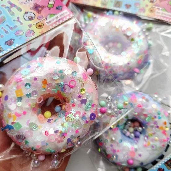 Simulation Doughnut Squeeze Toy Stress Relief Sequin Donut Pinch Sensory Toy Simulated Dessert Fidget Toy Students Office Workers Gift