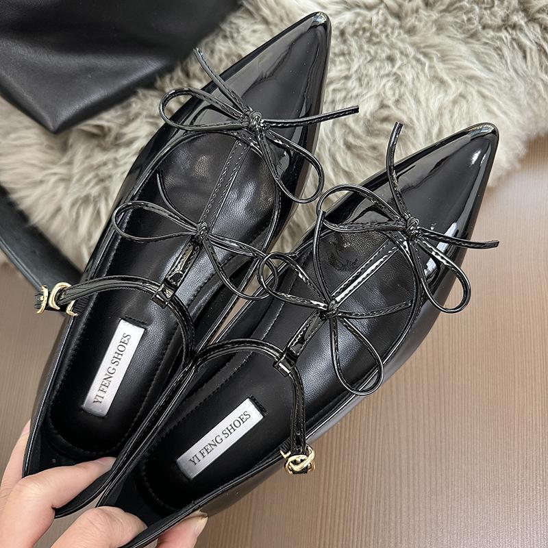 French-Style Insole Height-Increasing Single Women'S Pair, Bow Pointed-Toe Flat Shoes, Niche High-End And Elegant Evening Women'
