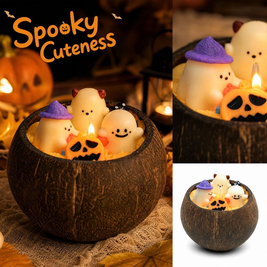 Halloween Scented Candle with Cute Design, Low Melt for Party Favors, Gift Box and Home Decor